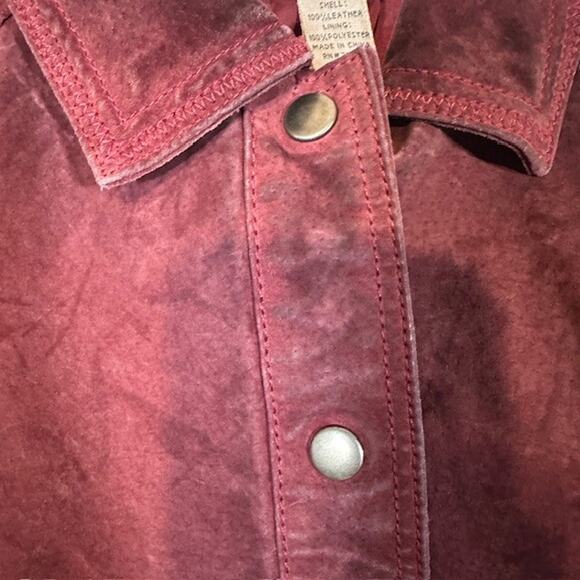 Chico's Red Maroon Leather Suede Collared Button Front Jacket Women Sz 2 Sz M - Picture 6 of 9